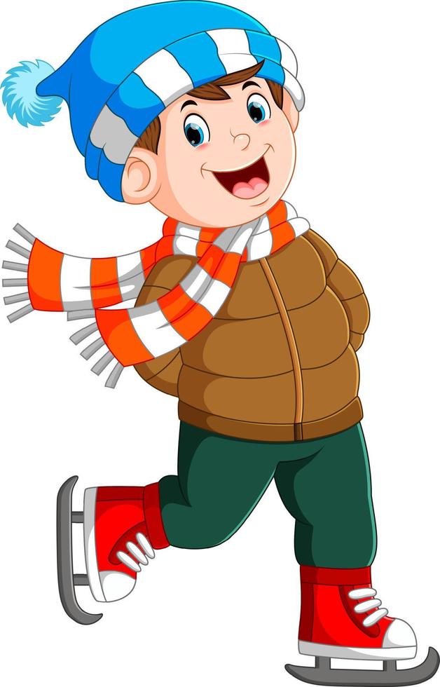 a boy is using the brown jacket and red shoes for a winter season vector