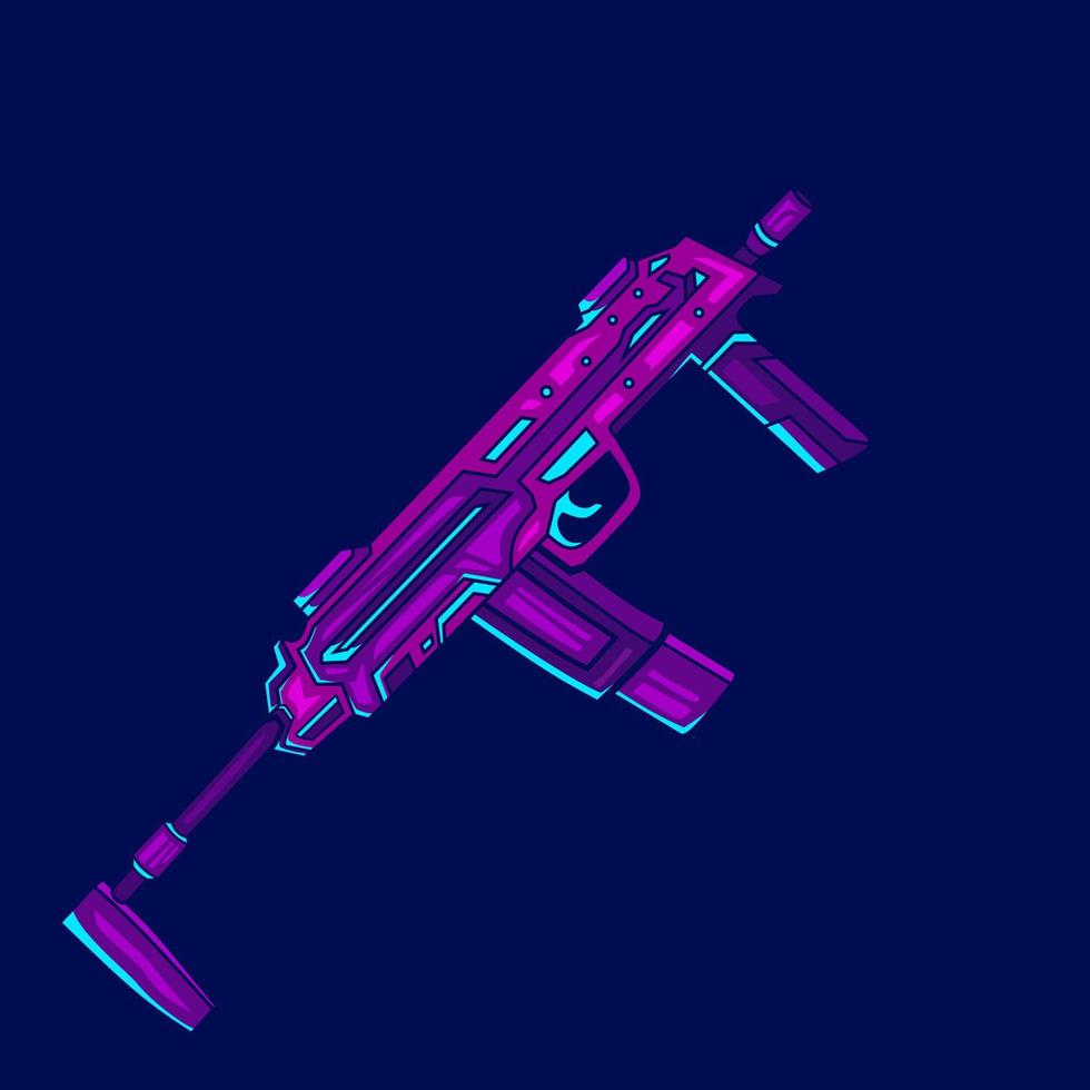 War machine riffle gun weapon in cyberpunk style art. Abstract vector illustration. Isolated black background for t-shirt, poster, clothing.