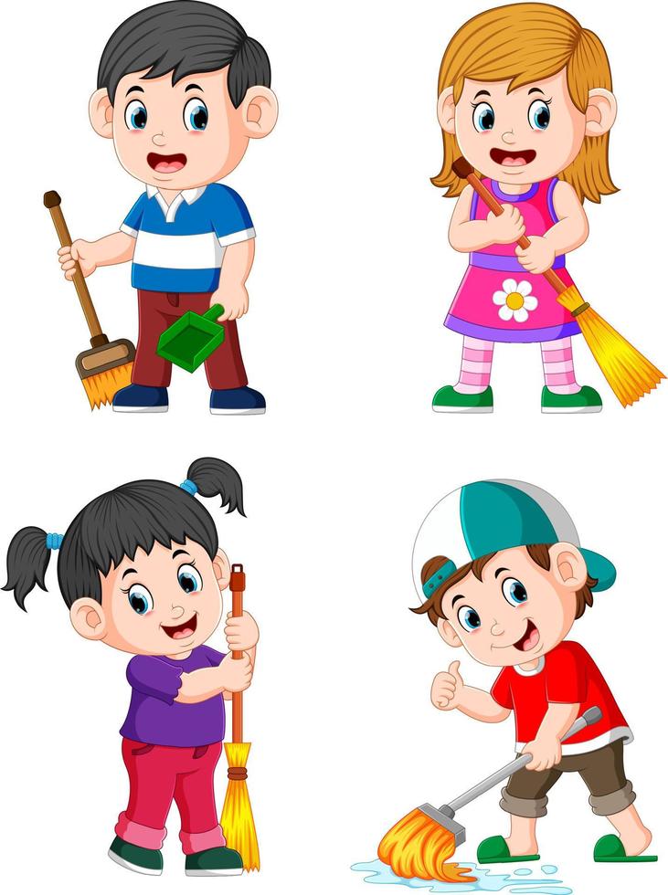 the collection of the children doing the daily house activities vector
