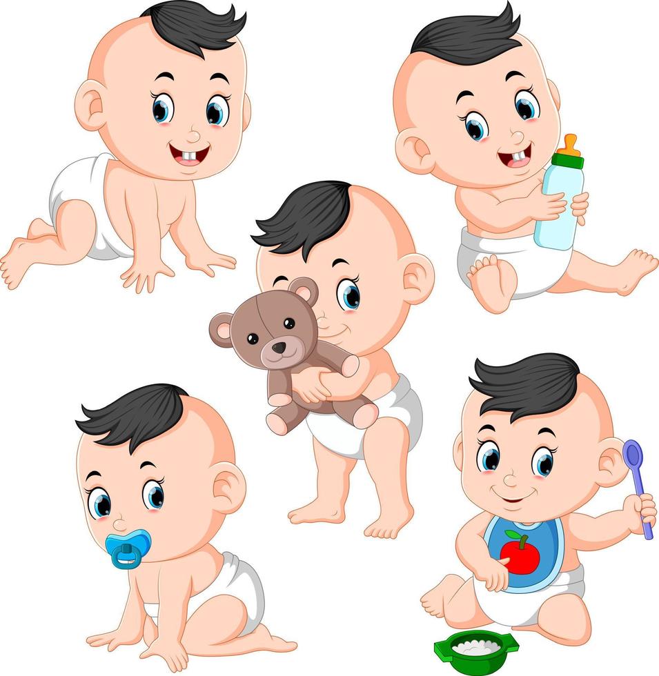 the collection of the baby girl doing the activities with the posing vector