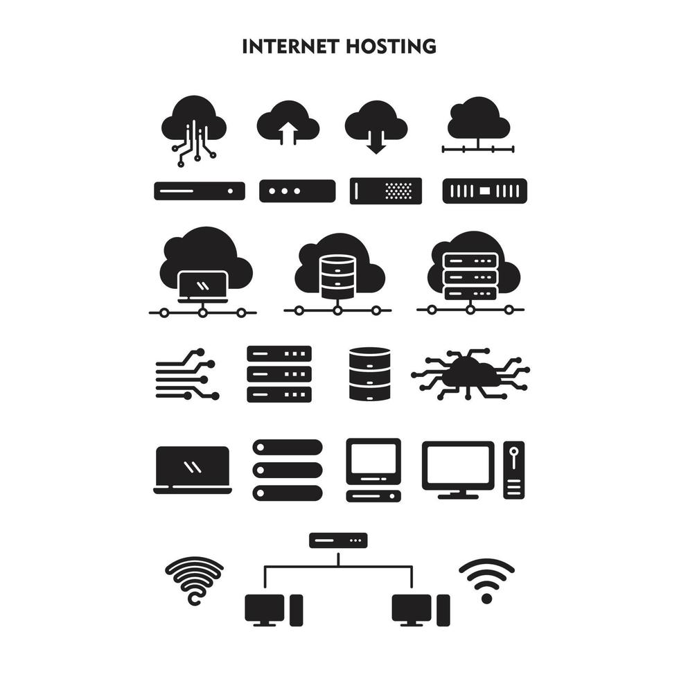 Set of Internet Hosting Icon. Cloud Hosting Icon Illustration Template For Web and Mobile vector