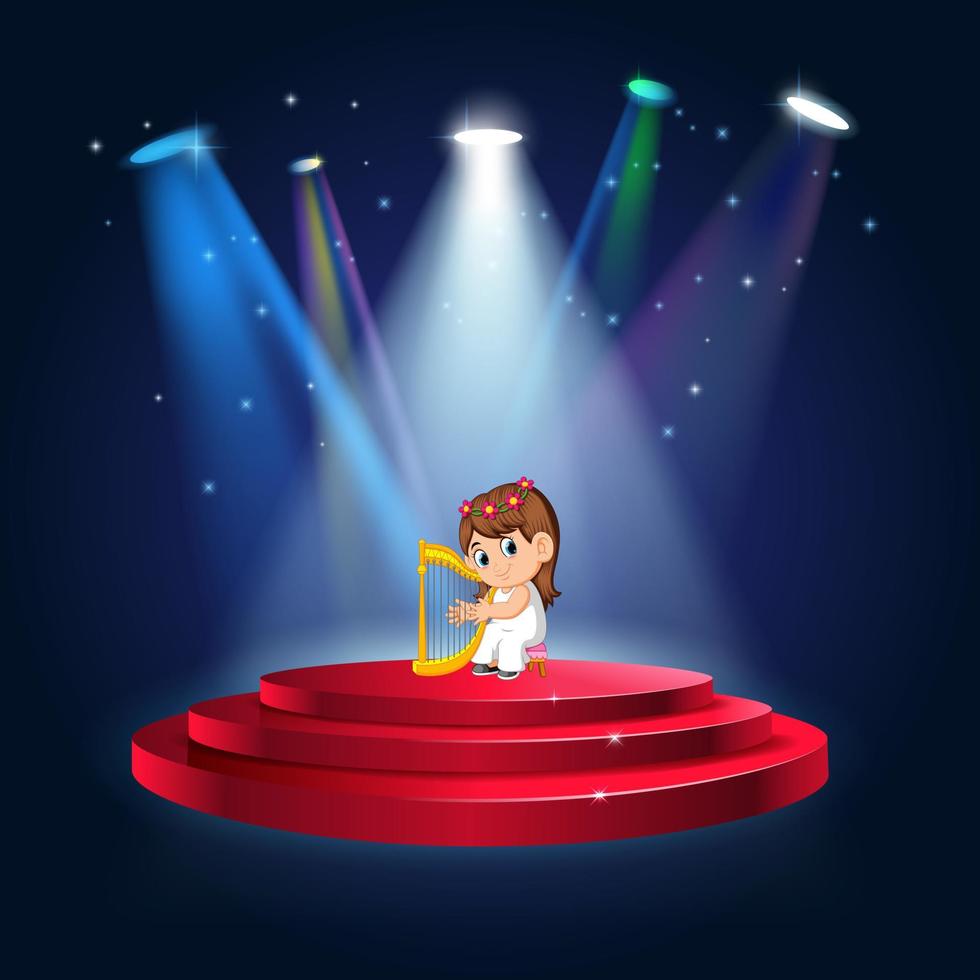 a girl playing harp at the stage vector