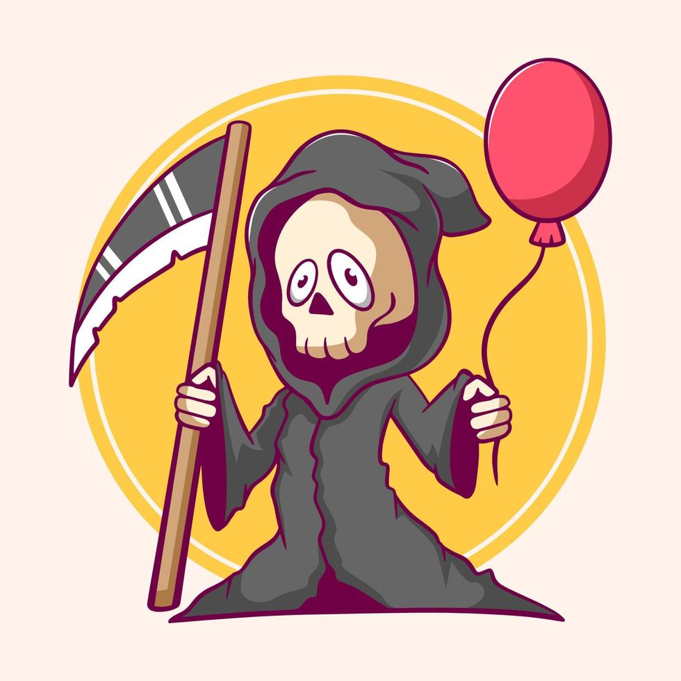 Cartoon grim reaper holding a balloon vector illustration