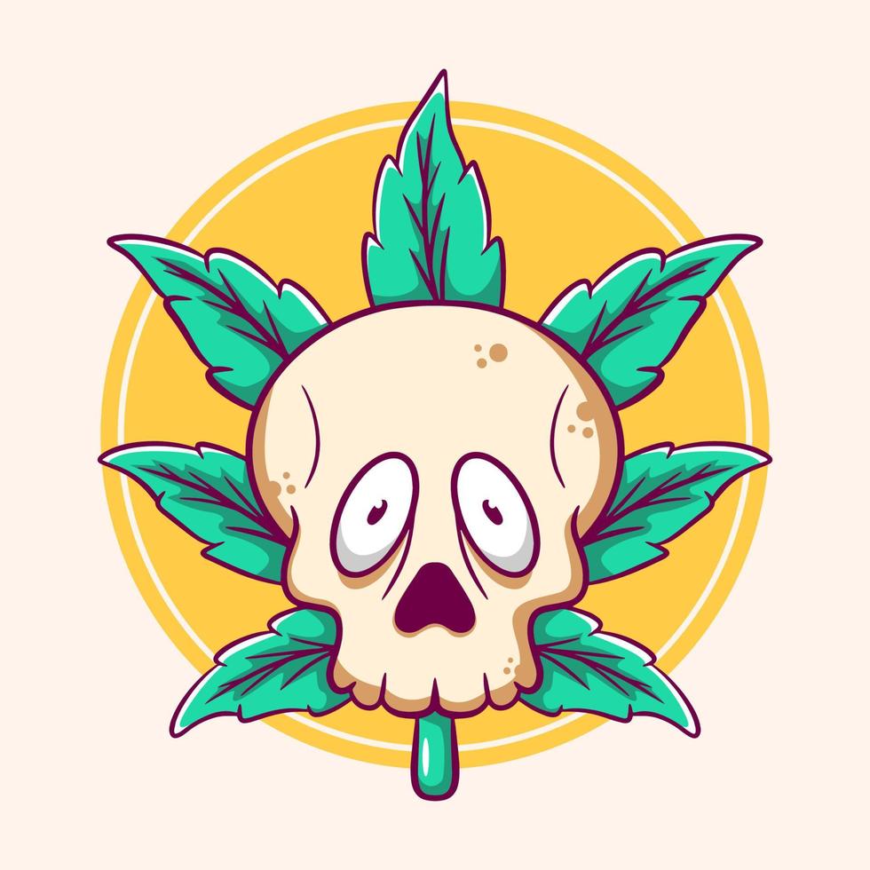 Cannabis leaf skull marijuana, funny skull cartoon template vector