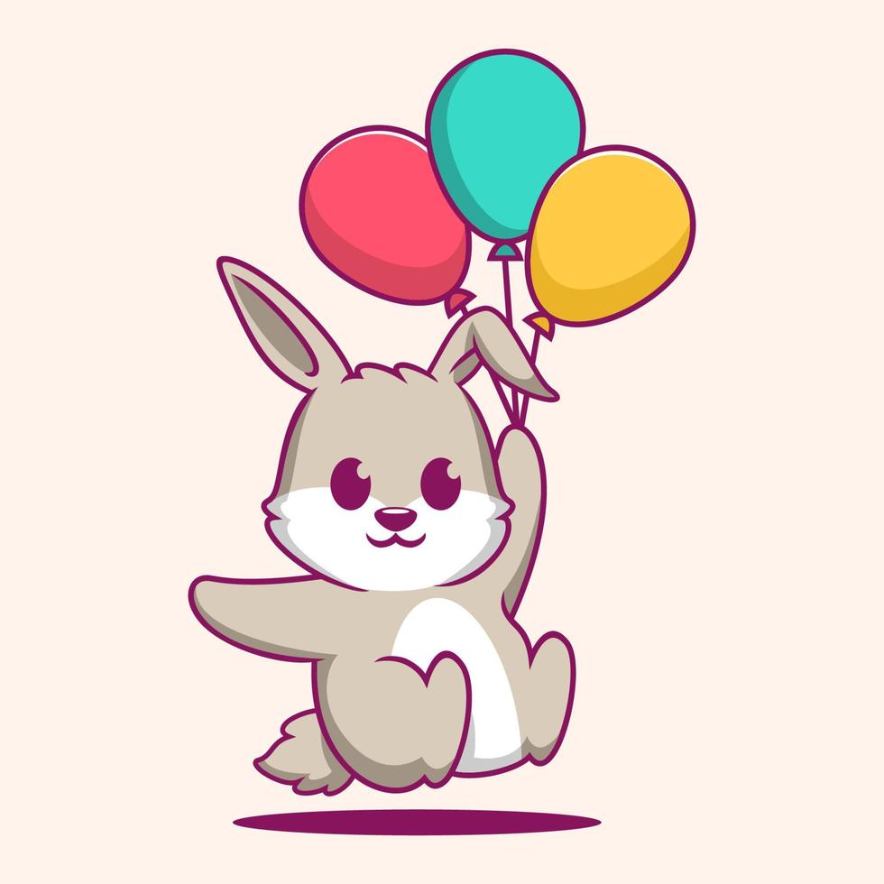 Cute hand drawn bunny flying with balloon vector