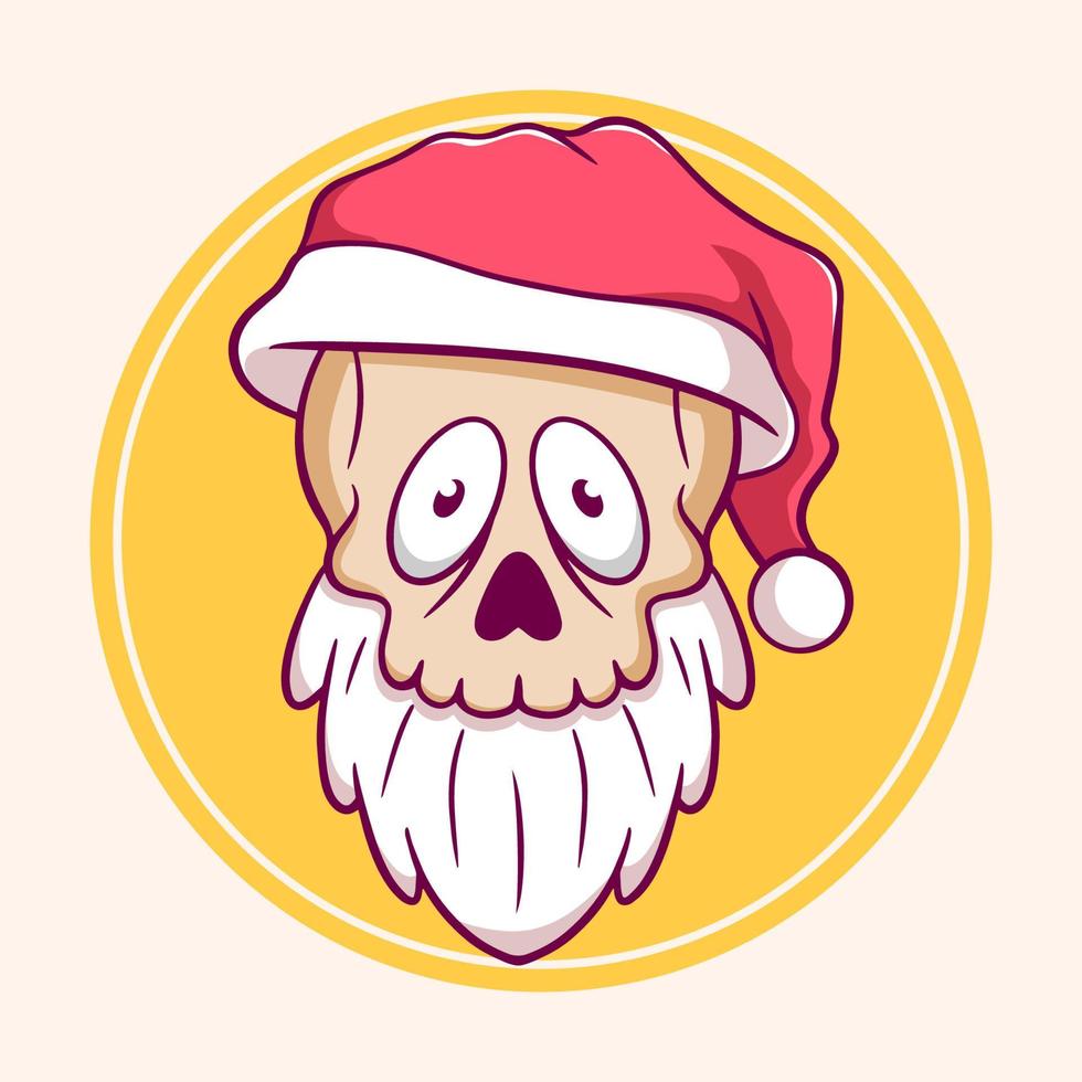 Funny santa skull cartoon, hand drawn skull vector