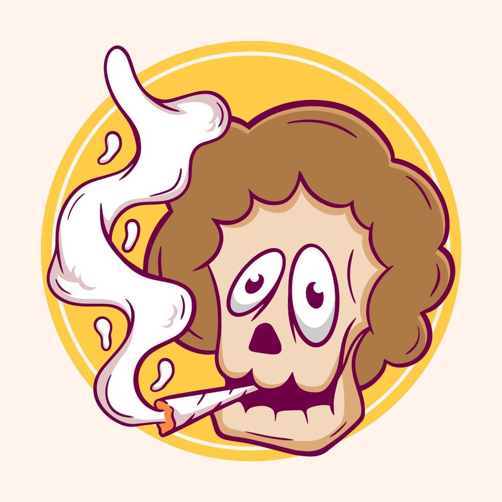 Afro skull smoke weed, funny skull Hand drawn vector