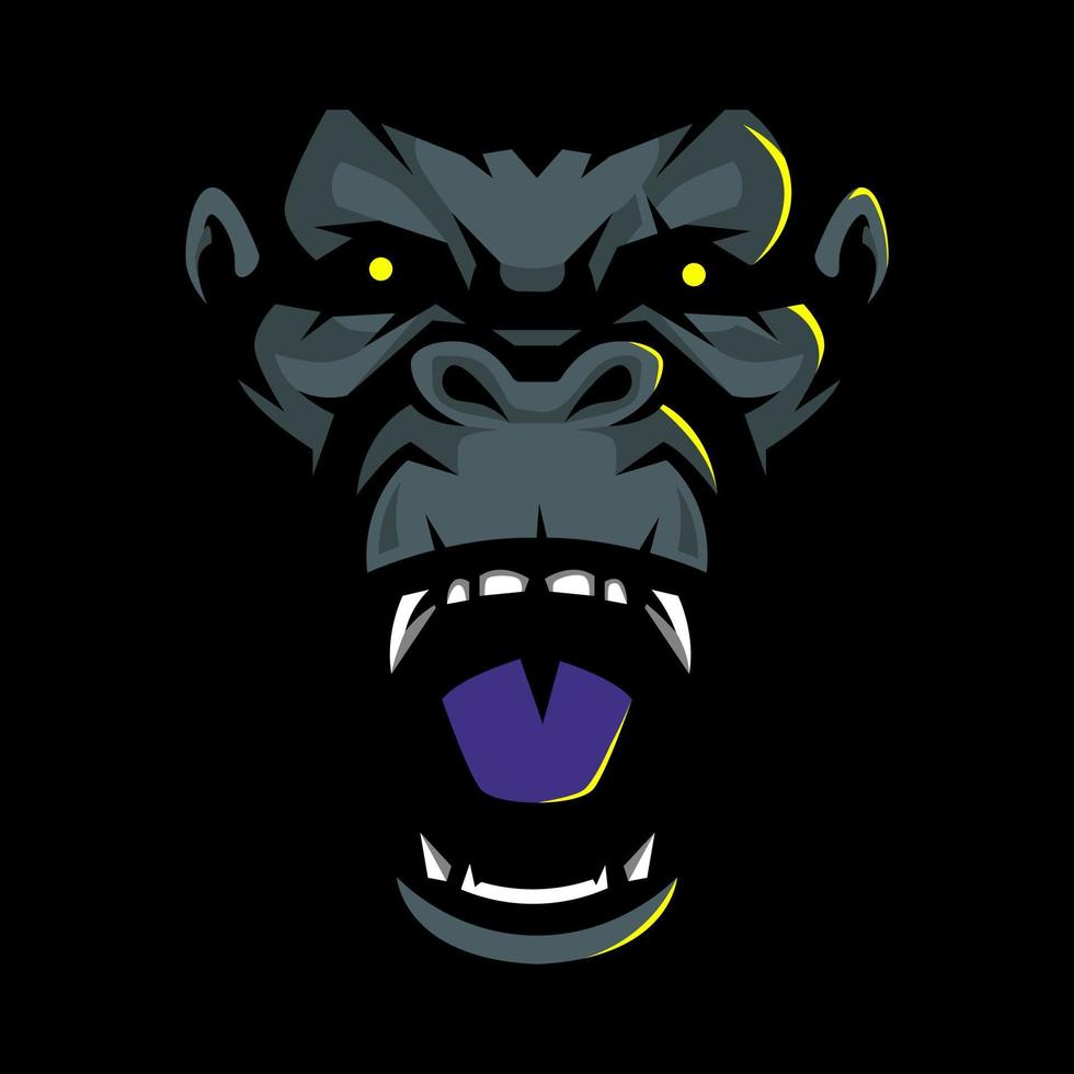 enojado gorila mascota ilustración vector aislado sobre fondo negro