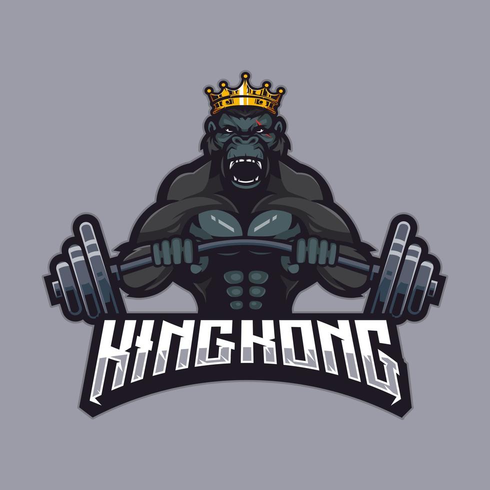 rey kong gimnasio mascota logo diseño ilustración vector rey fitness gimnasio