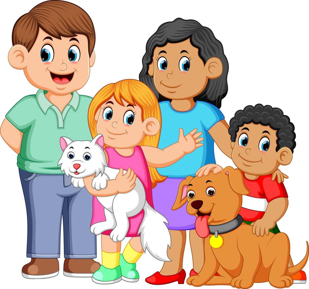 gran familia con mascotas vector