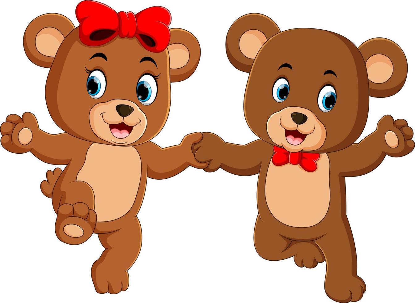 two cute bears holding each hands with the happy faces vector