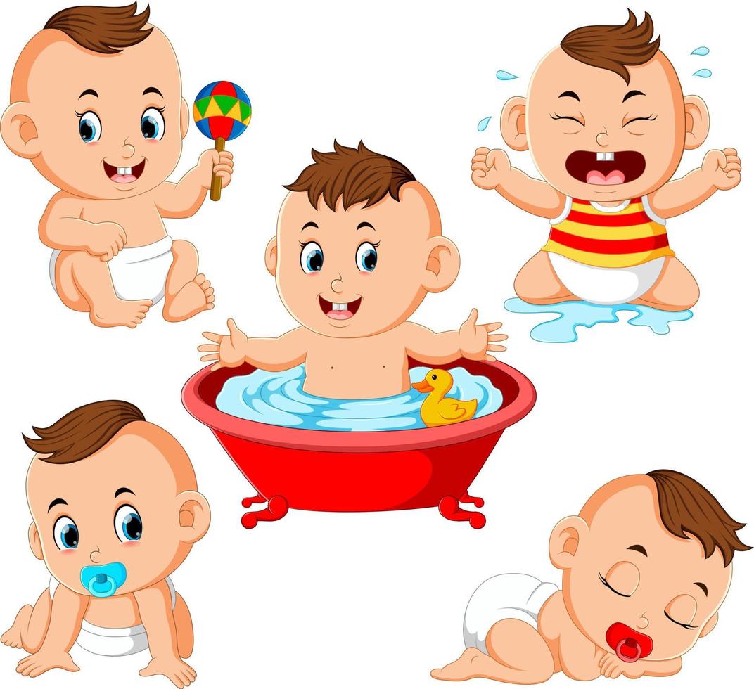 the collection of the baby boy doing the activities with different expression vector
