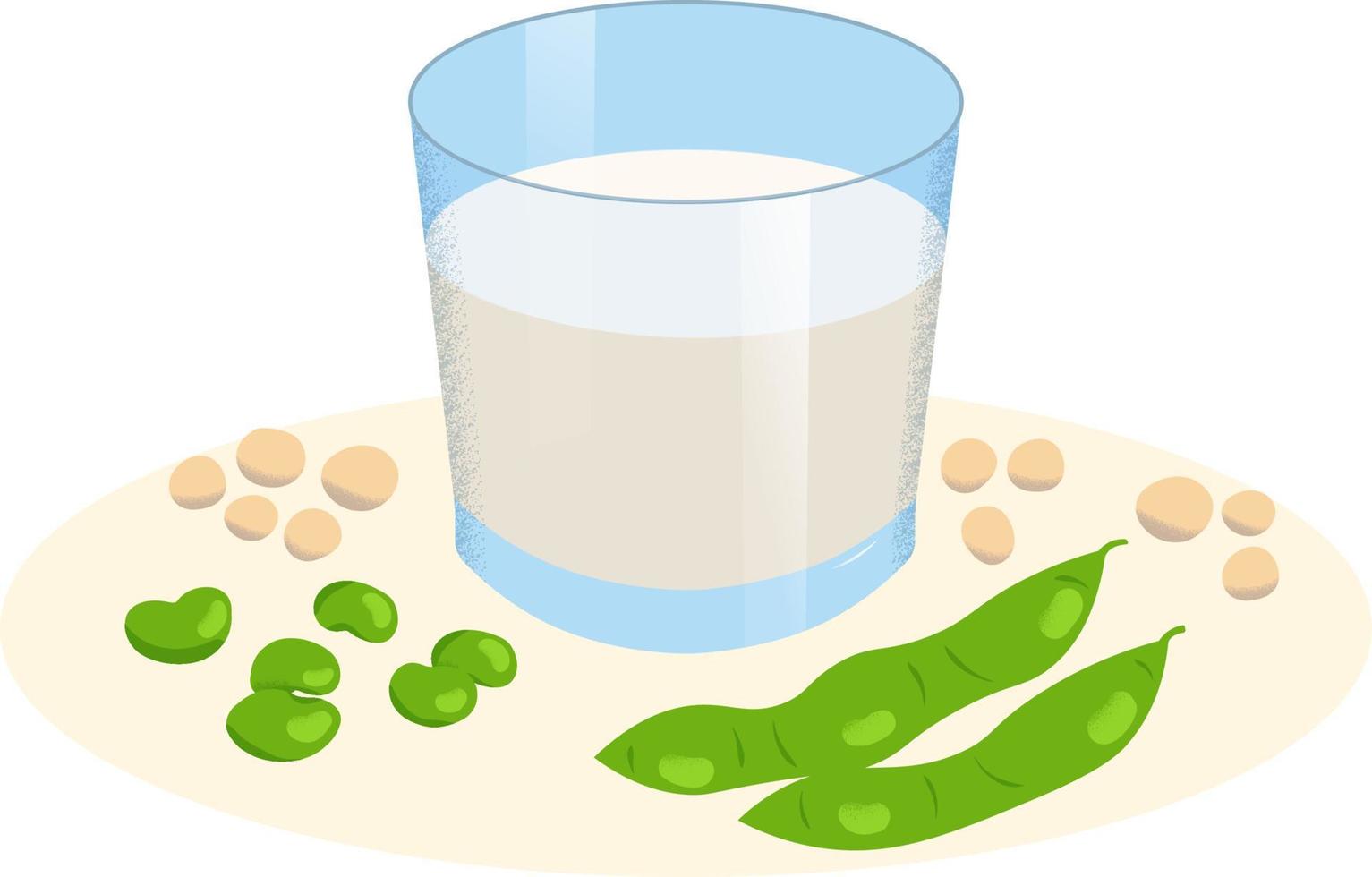 ilustración vectorial de una leche de soja en un vaso con frijoles de soja vector