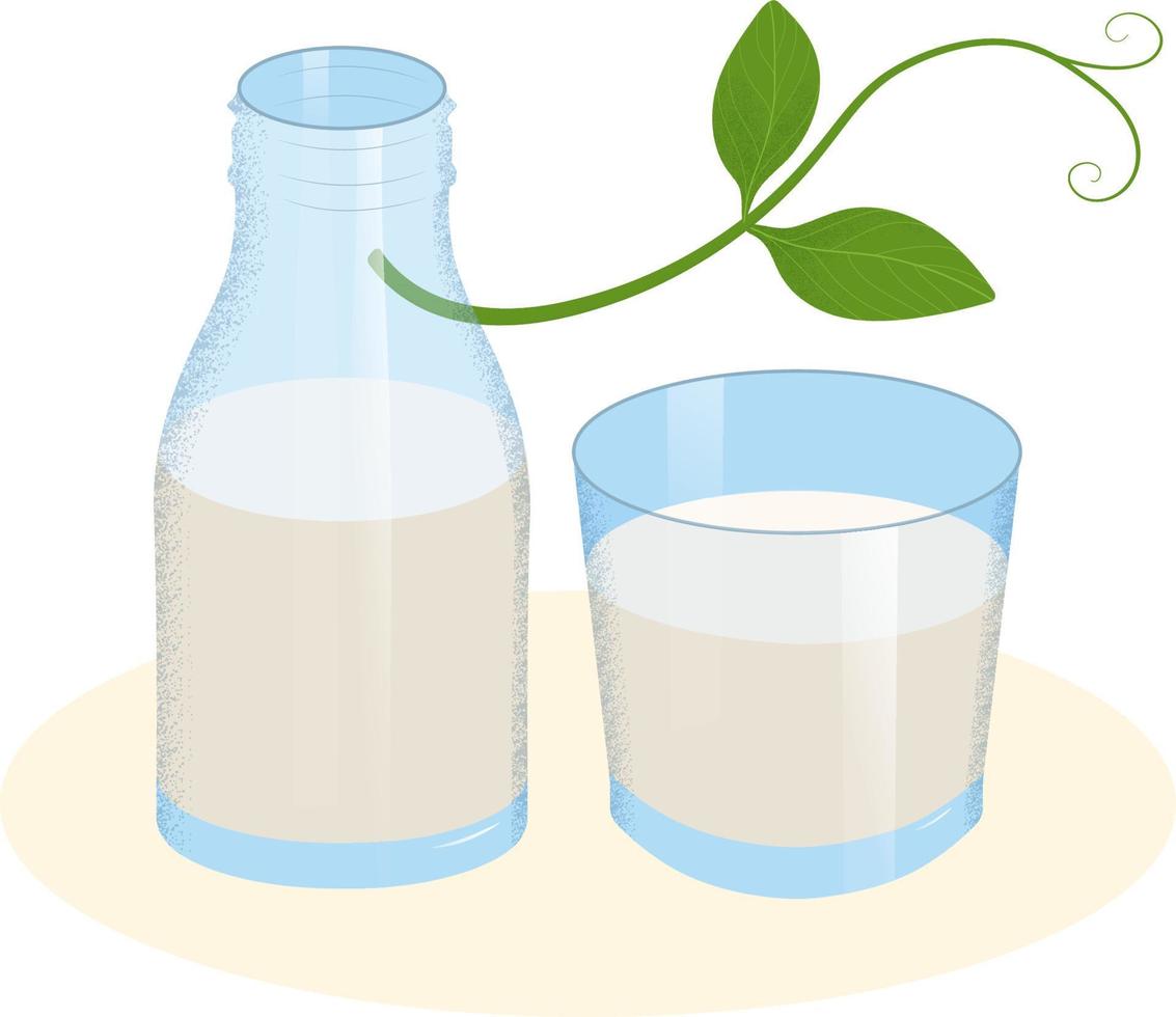 Illustration of a plant-based milk in a glass and in a bottle vector