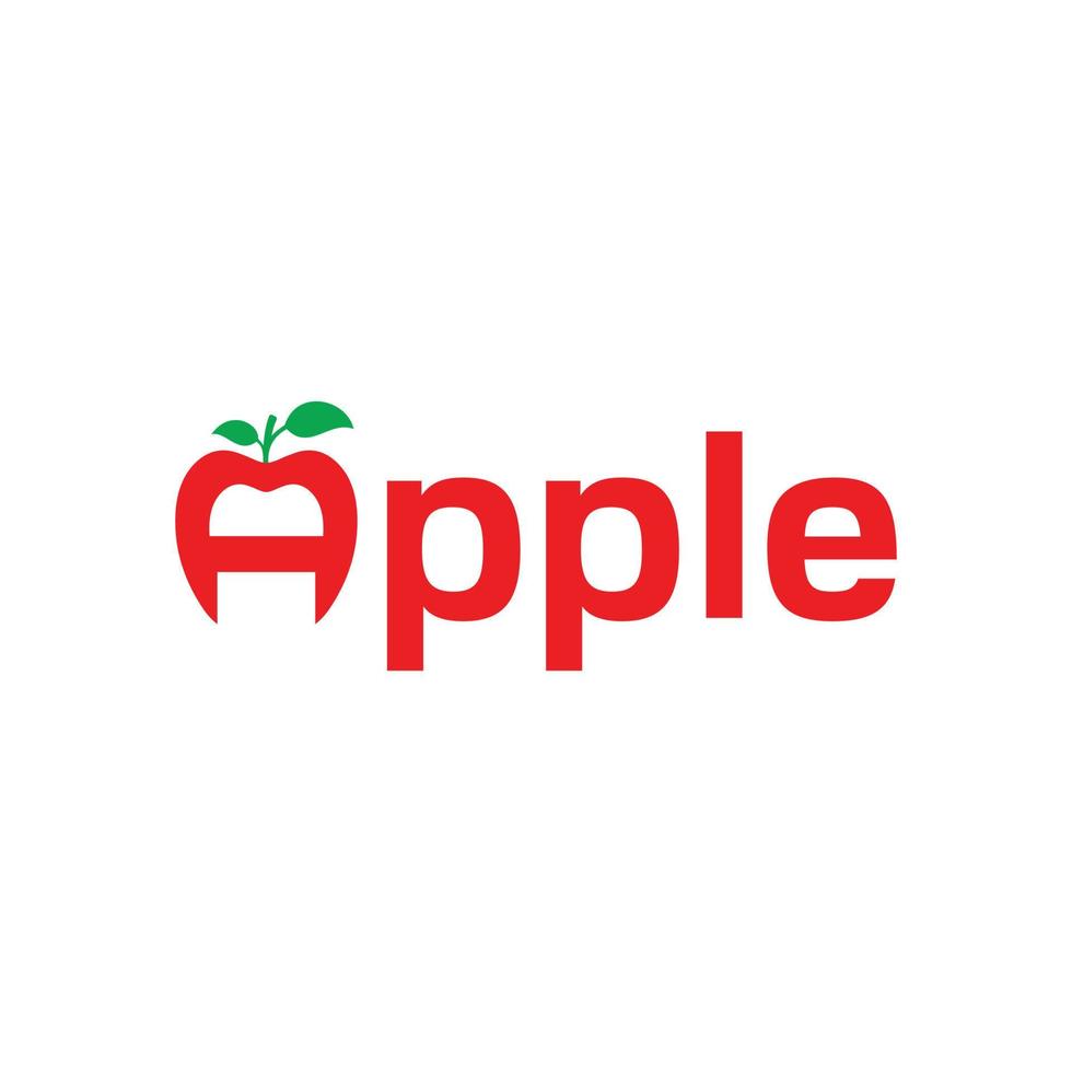 Ilustración de diseño de vector de icono de logotipo de Apple con hoja verde