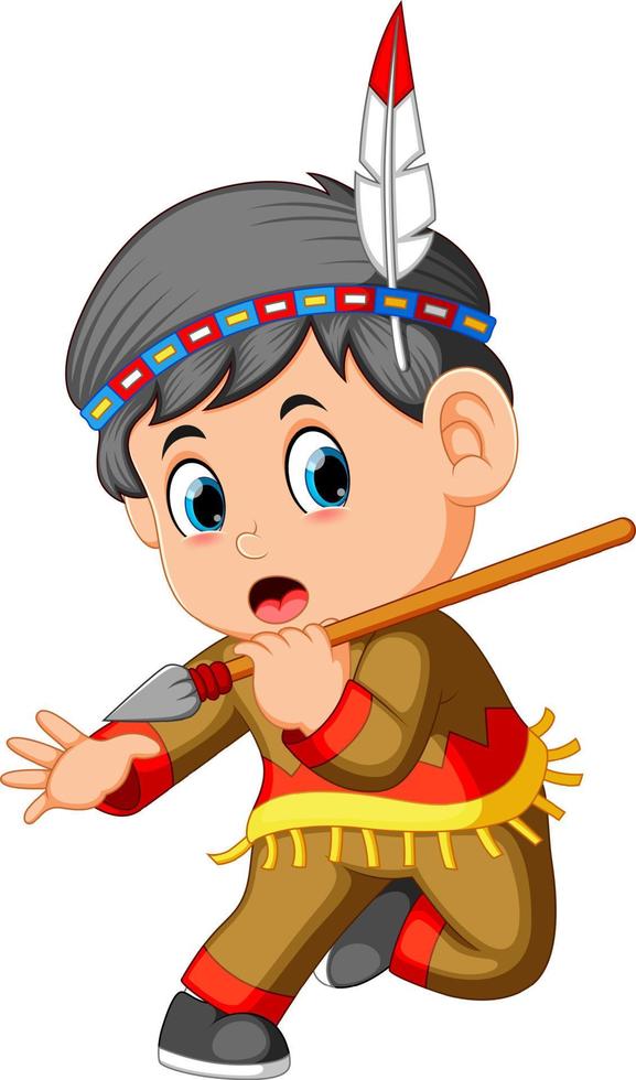 A boy american indian holding spear vector