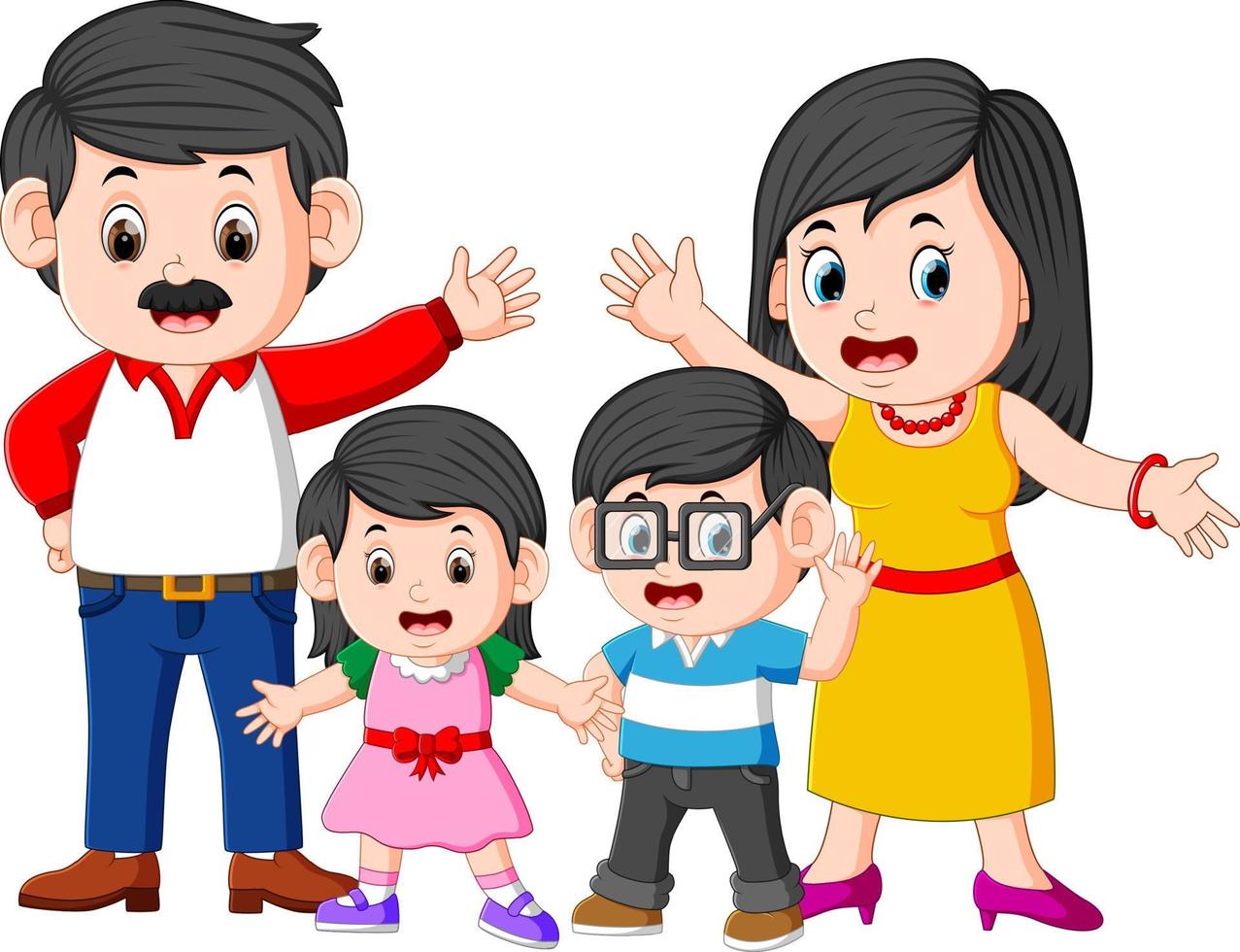 the happy family is doing posing with the good expression vector