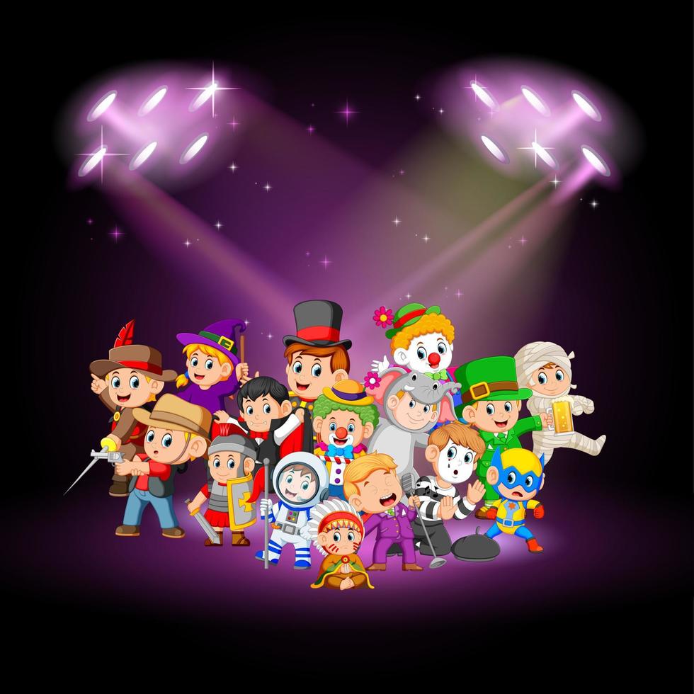 Children wearing costume on stage vector