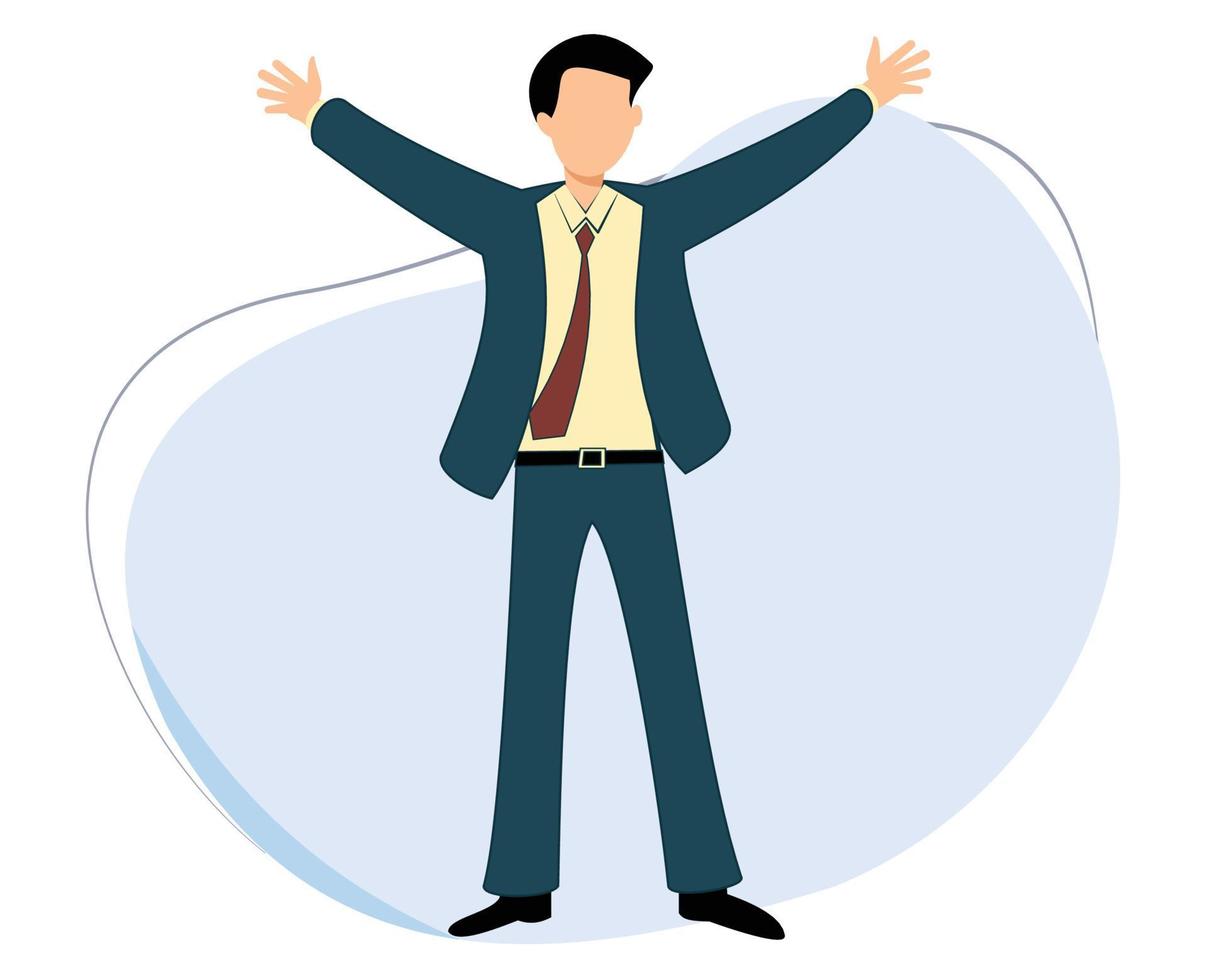 businessman carrying briefcase standing with his arms outstretched. businessman or workers feel happy vector