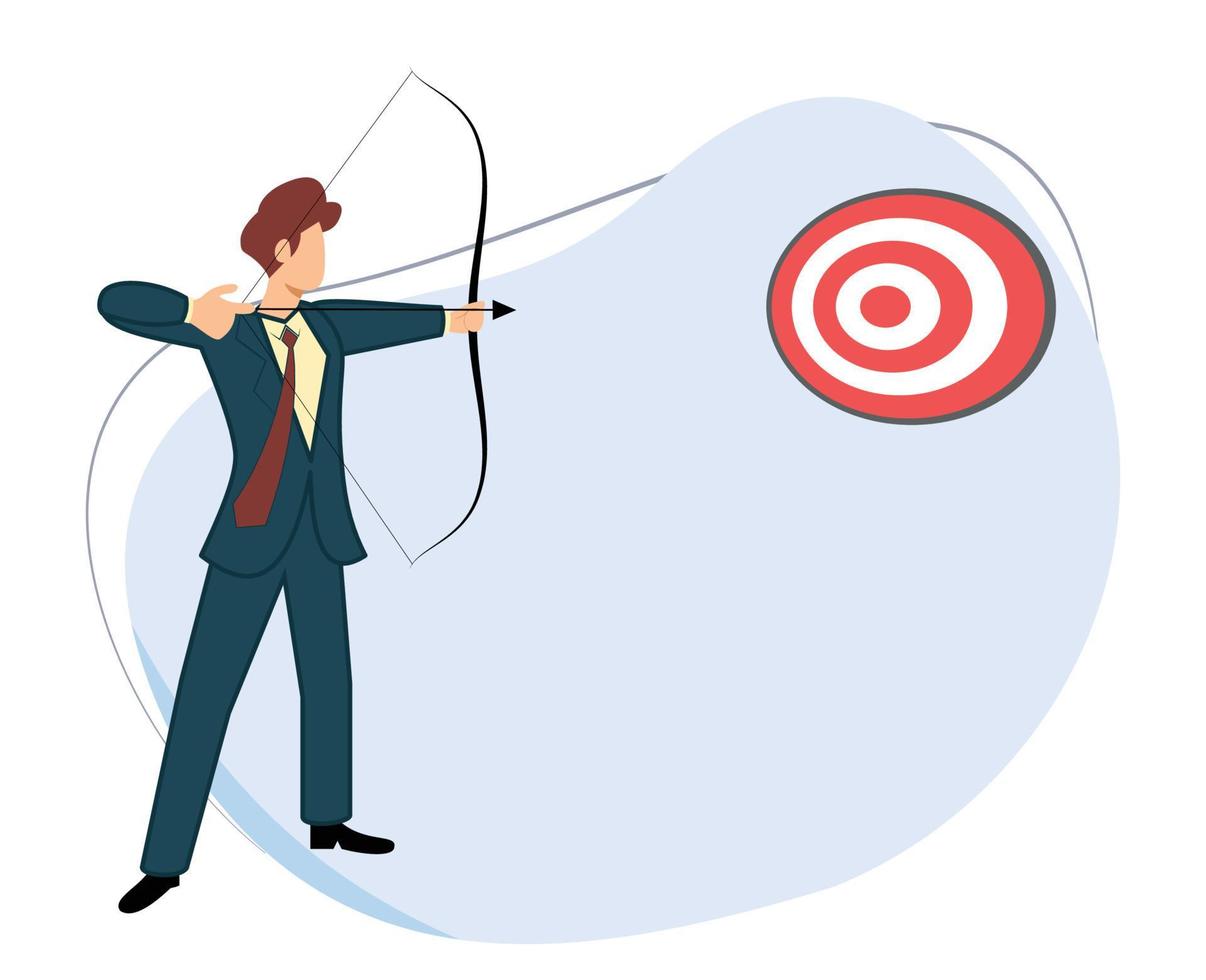 businessman holding bow and target board. flat design vector
