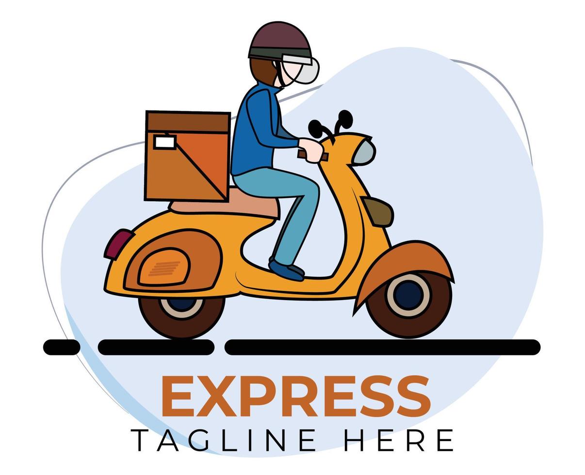 courier delivery logo using scooter. flat design vector