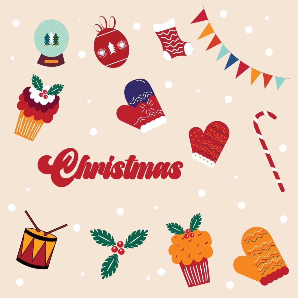 Christmas stickers collection in vintage style. vector