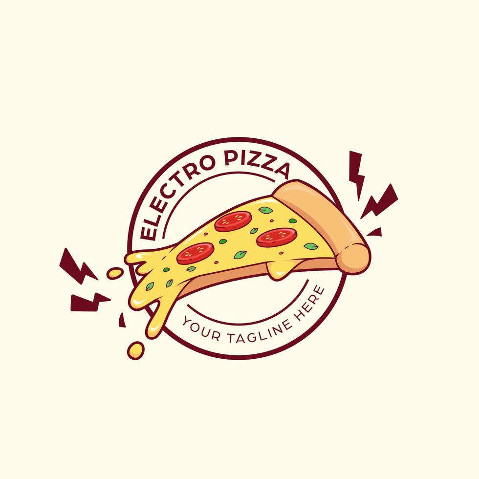 insignia de círculo de símbolo de icono de logotipo de restaurante de pizza electro. pizza con ilustración de electricidad vector
