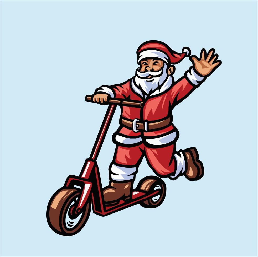 santa claus riding a scooter vector