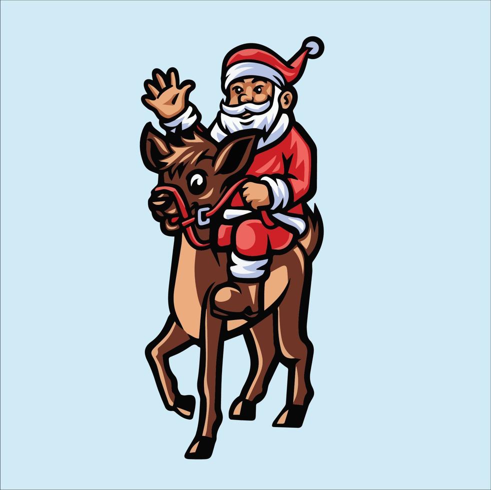 santa claus montando un reno vector