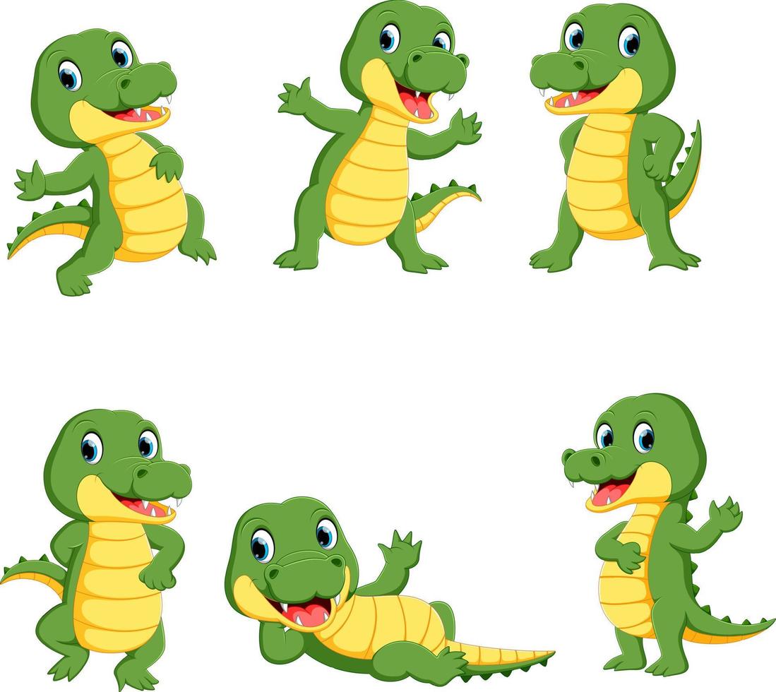 collection of cute crocodile character cartoon vector