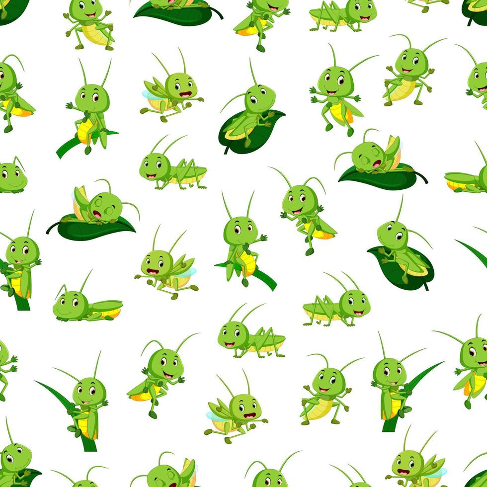 Seamless pattern with grasshopper cartoon vector