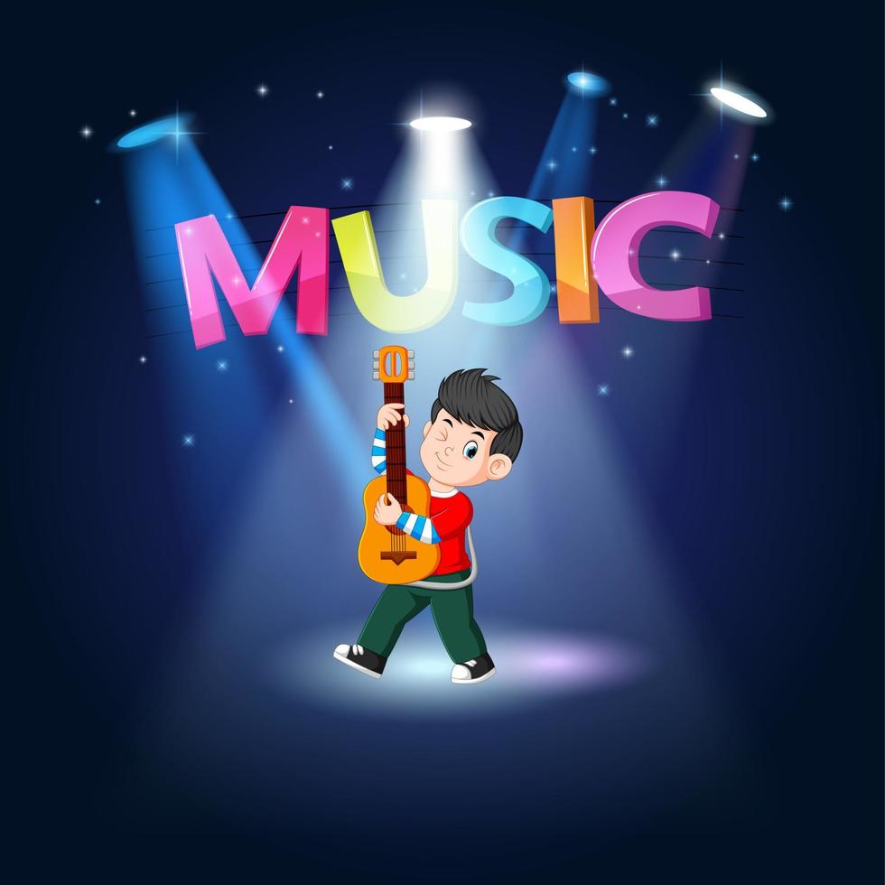 young man playing guitar at the stage vector