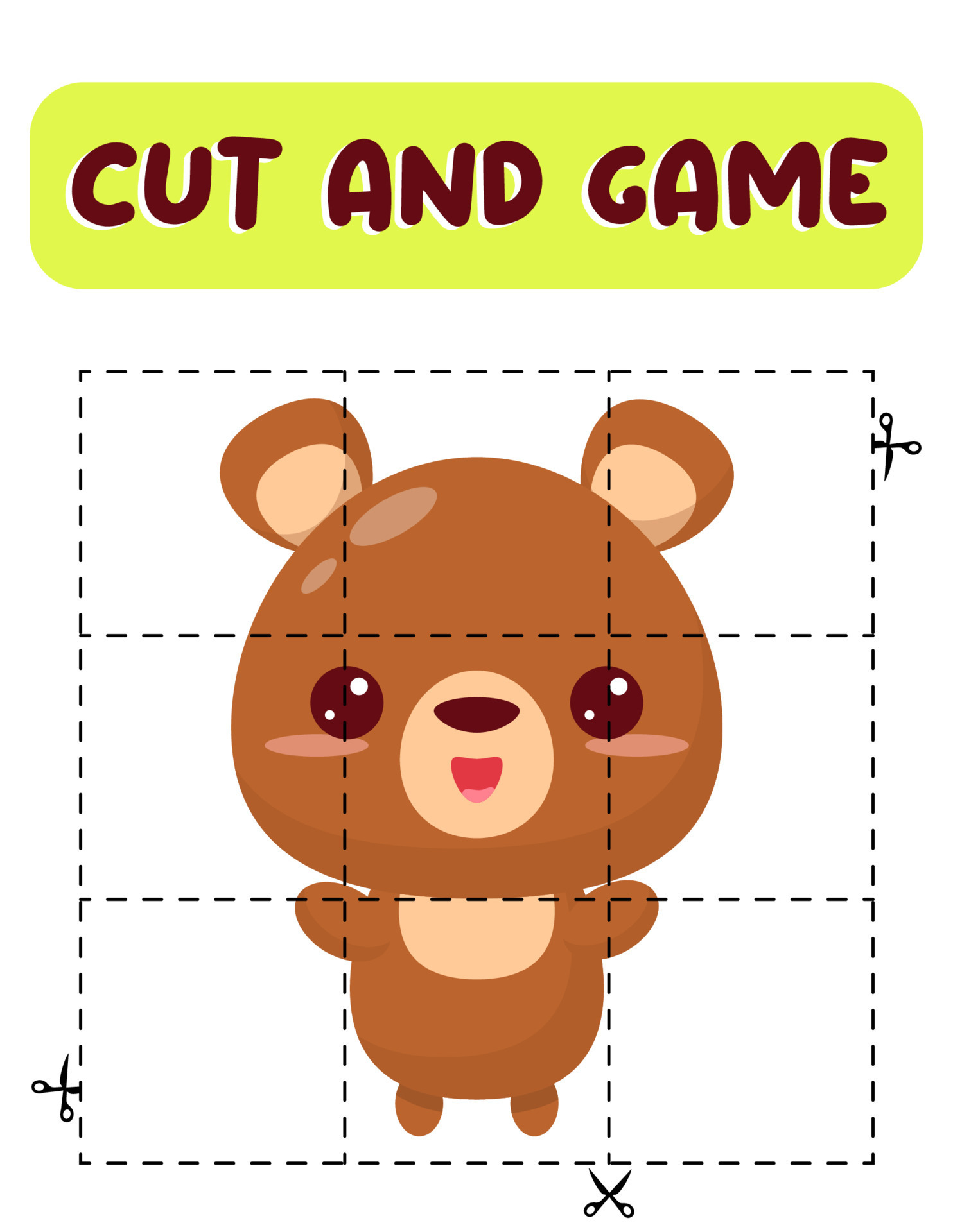 Cut and glue bear. Educational children game, printable worksheet