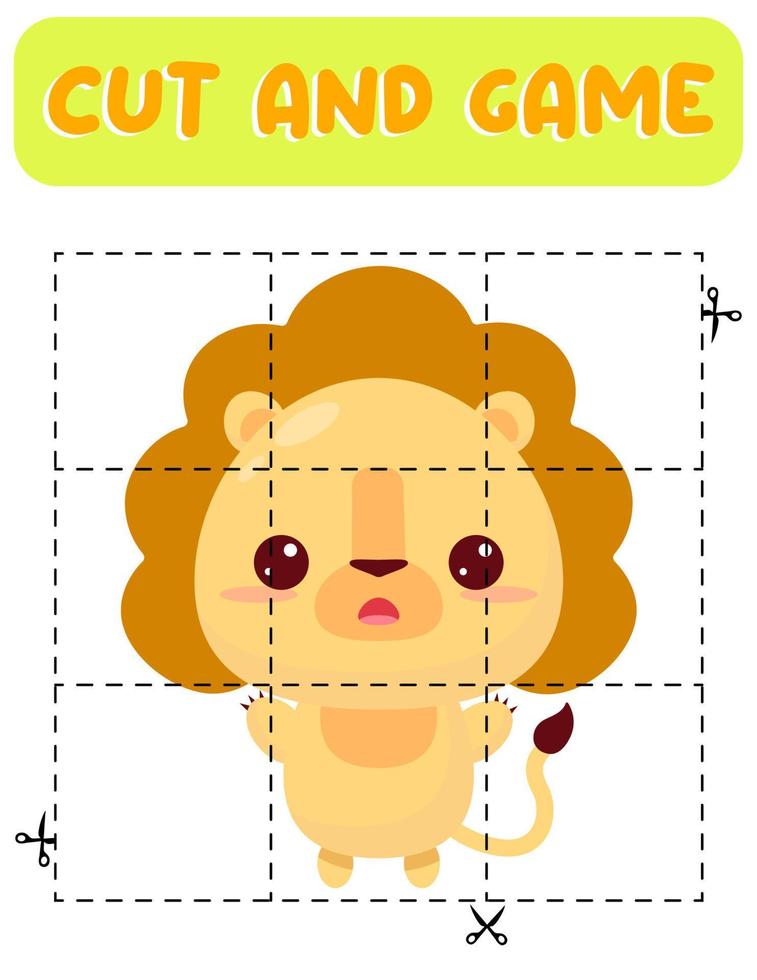 Cartoon lion puzzle template for children Vector Image