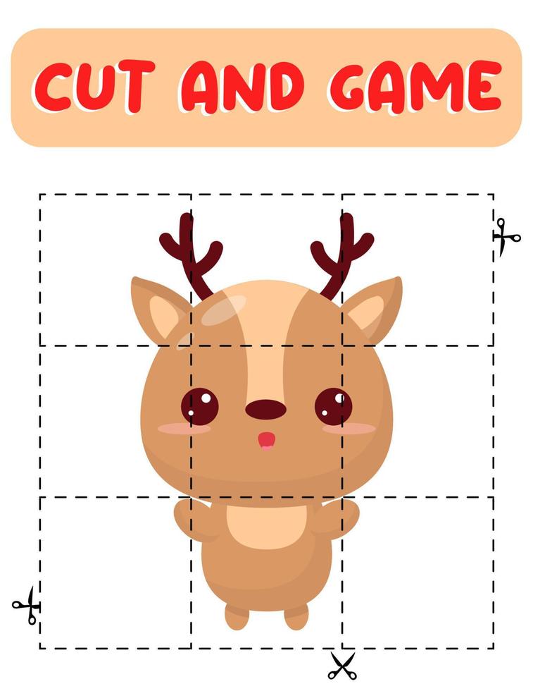 Cut and glue deer. Educational children game, printable worksheet.Puzzles with animals vector