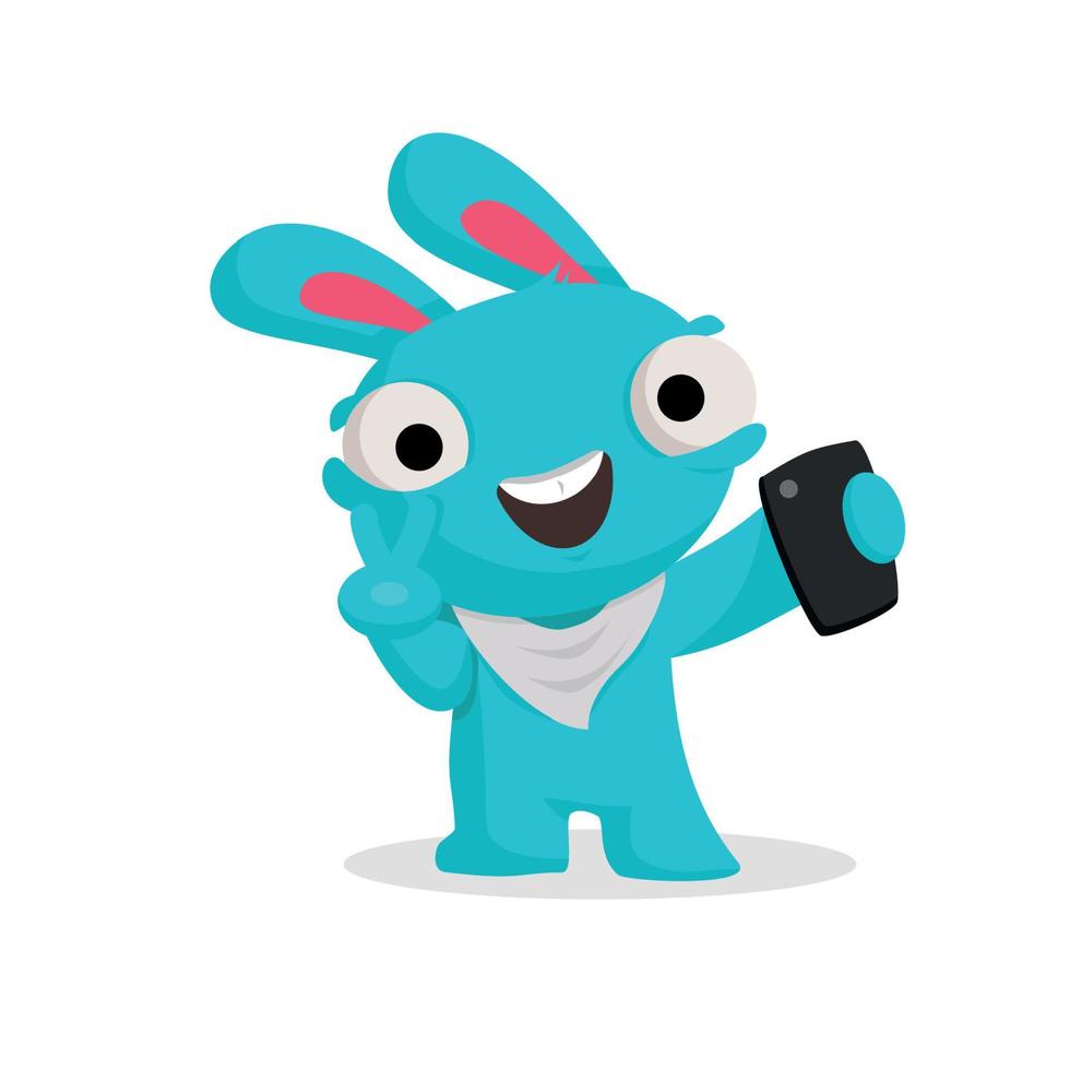 Cartoon hare with a phone takes a selfie vector