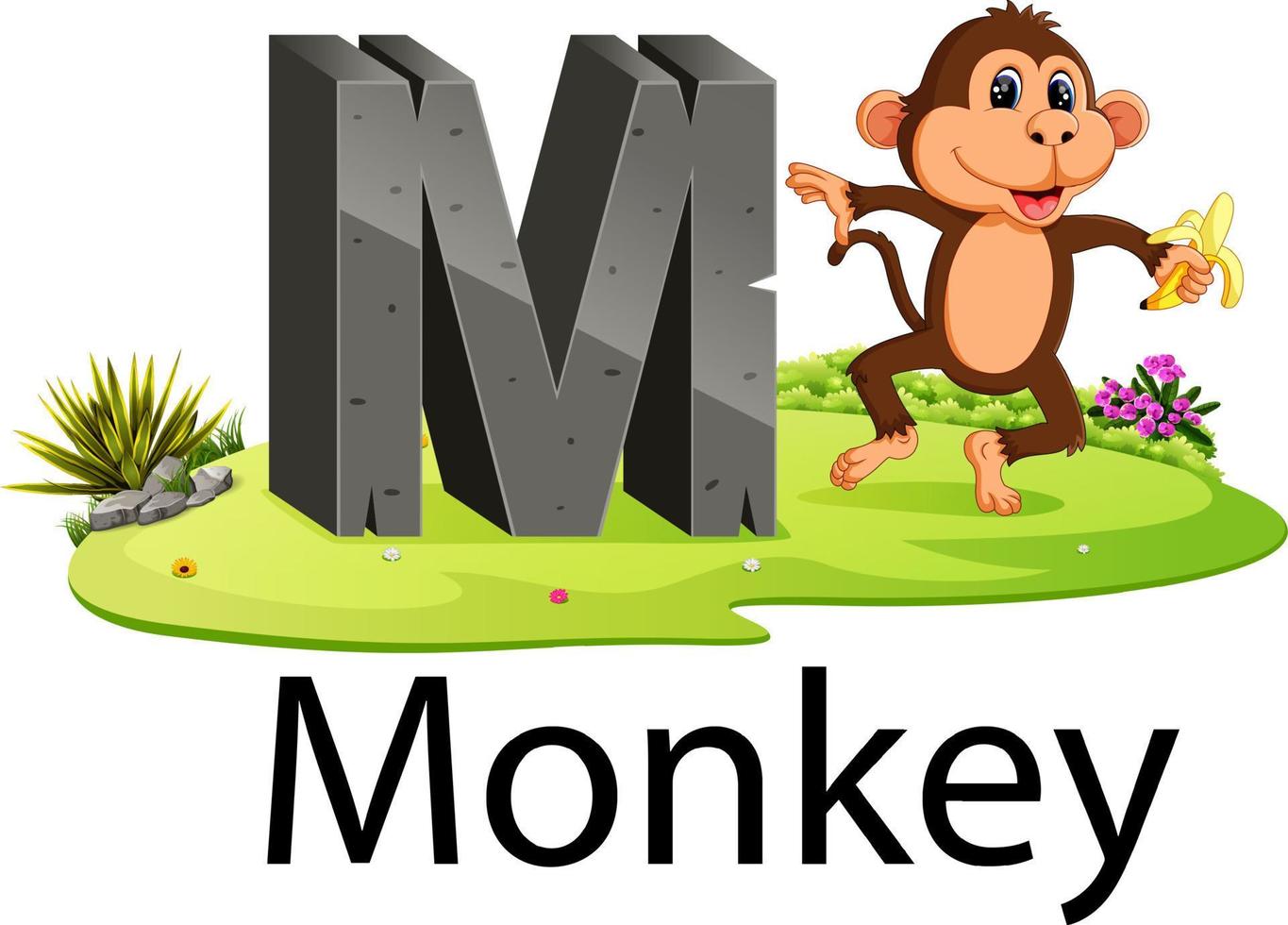 zoo animal alphabet M for monkey with the cute animal vector