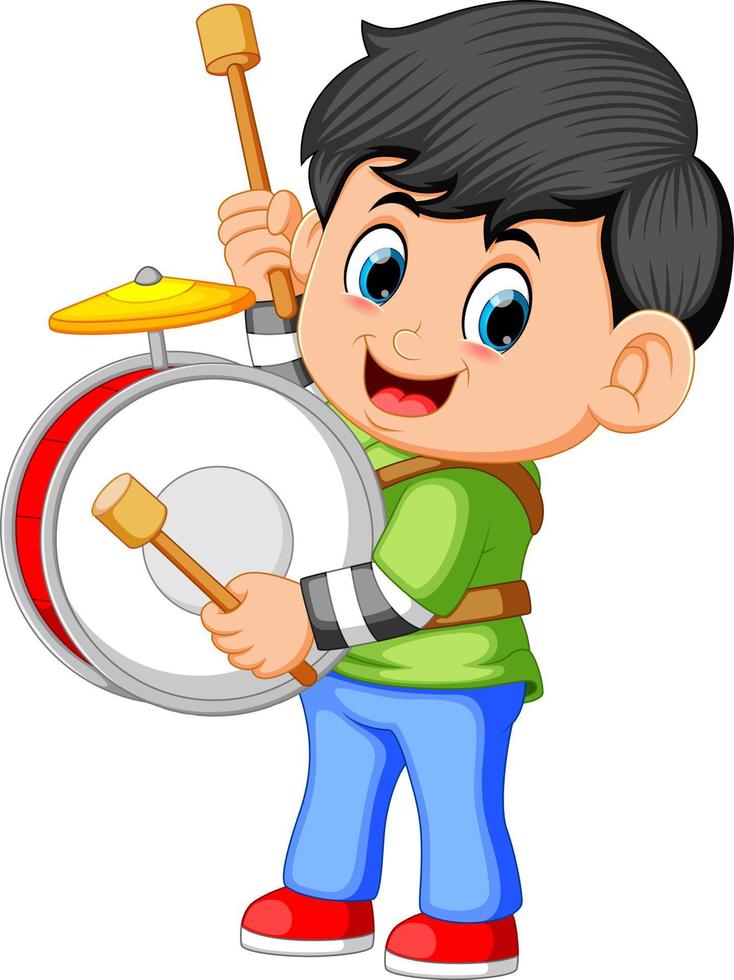 A boy playing big drums vector