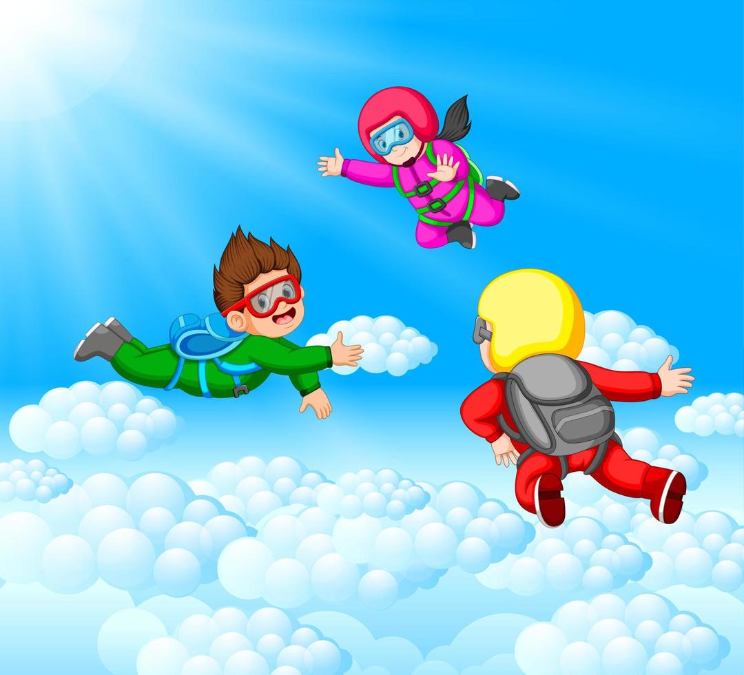 Skydivers having fun at the amazing cloud vector