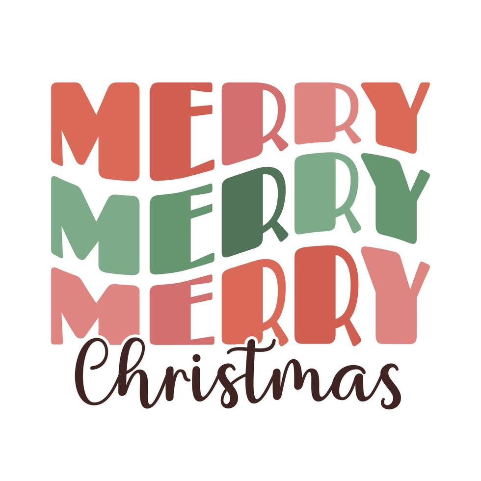 Modern trendy groovy wave retro lettering Merry Christmas. design element for tsirt fasion print sublimation, greeting card, invitation, poster vector