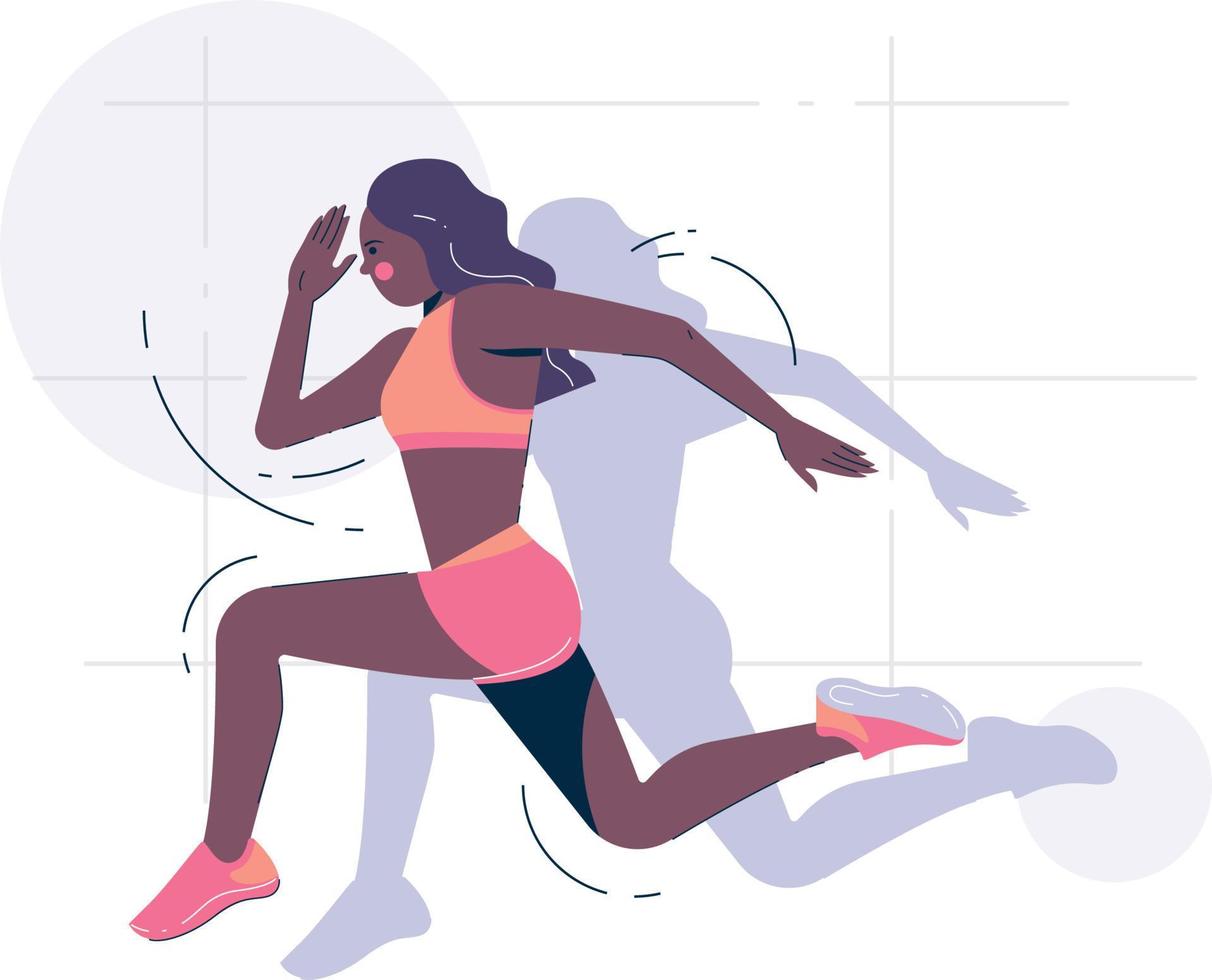 Female sportswoman runner, running marathon vector