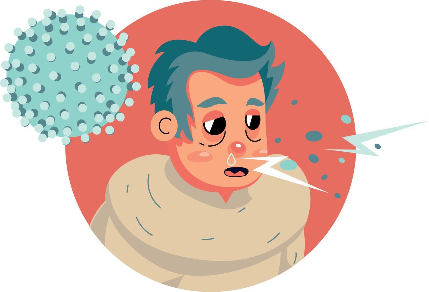 Man sneezing, cold. Vector illustration