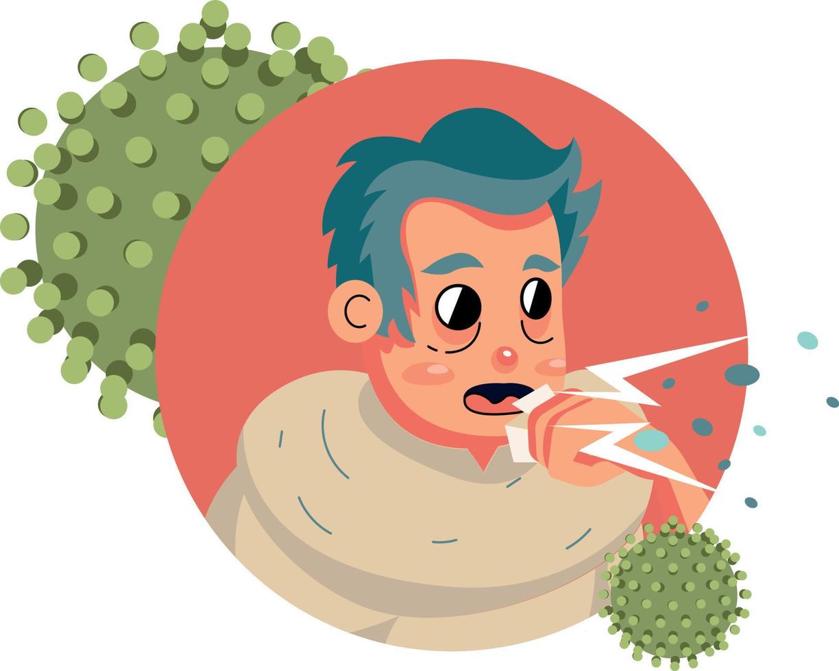 Man with cough cold. Vector illustration