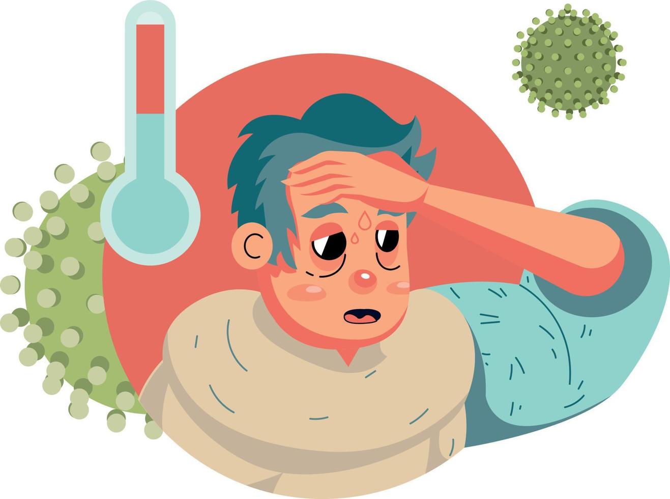 Person with high fever. Vector illustration