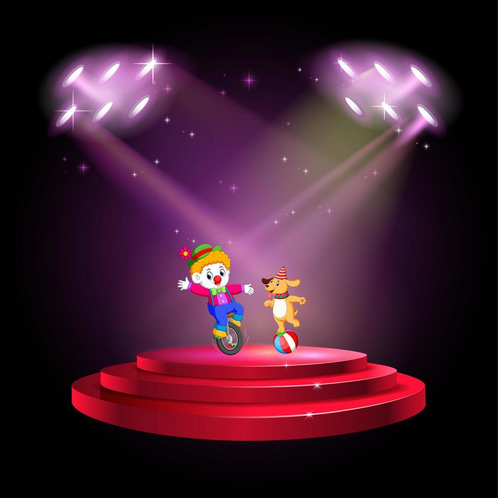 a man dressing up as a clown and dog at the stage vector