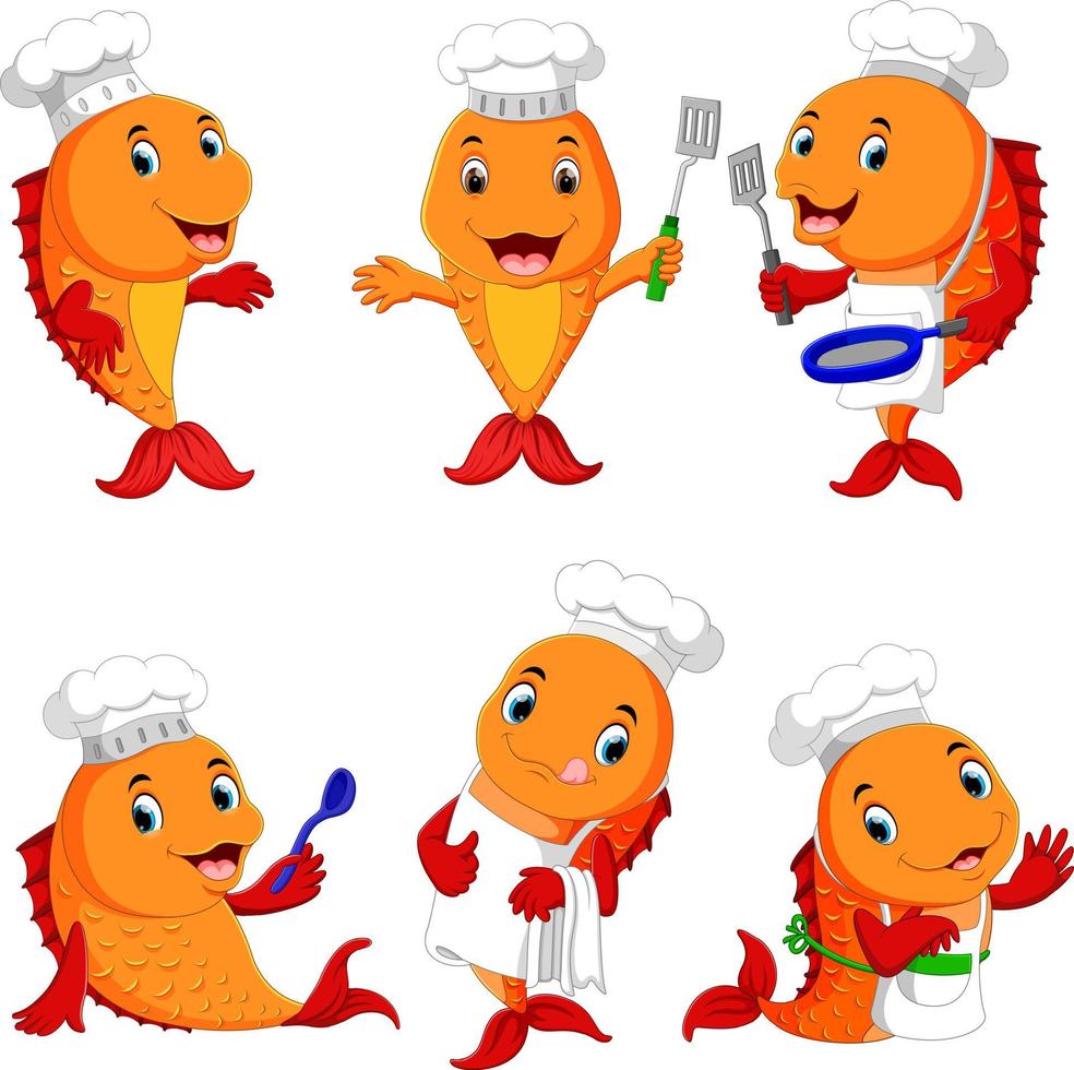 collection of cute fish chef cartoon vector