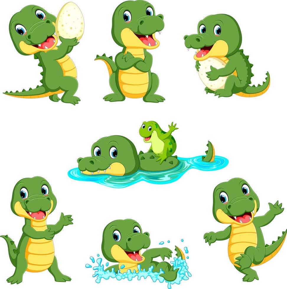 collection of cute crocodile character cartoon vector
