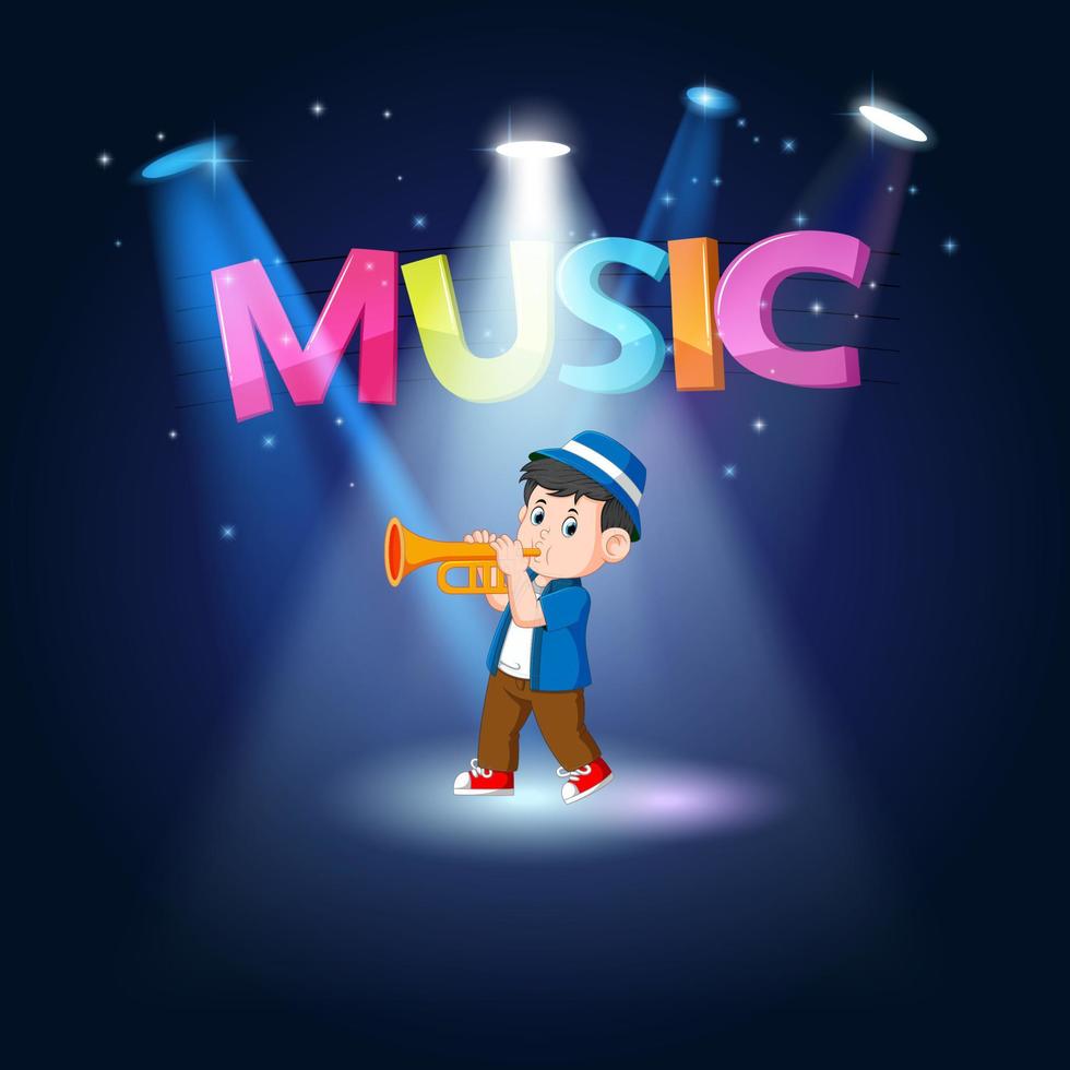 young man playing trombone at the stage vector