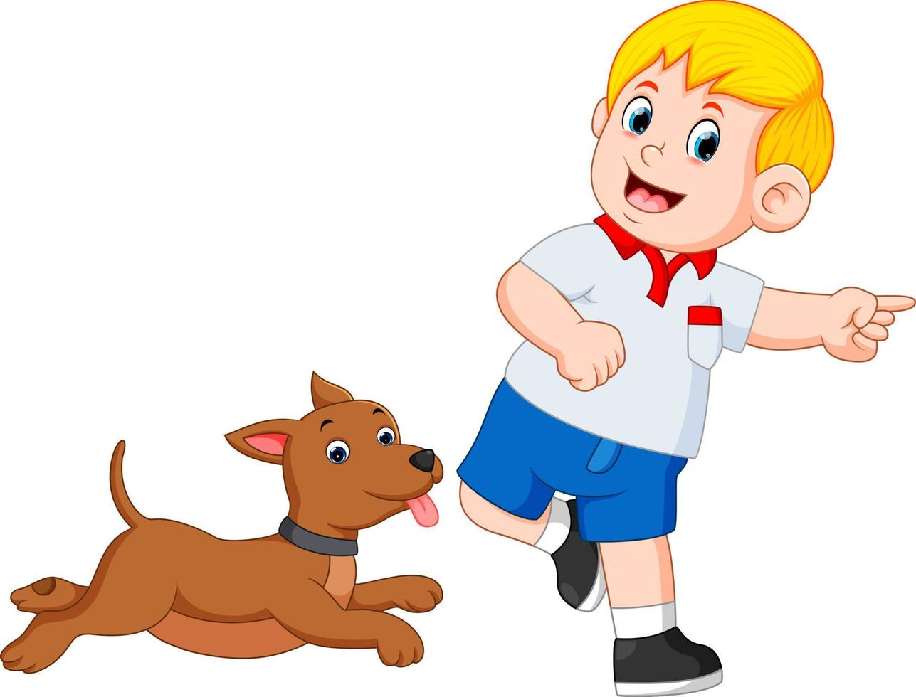 Boy playing with his dog vector