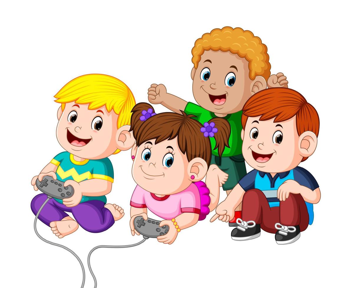 kids playing video games together vector